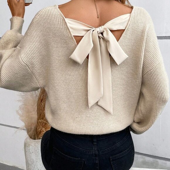 Apricot Casual Womens Tie Back Drop Shoulder Sweater - Picture 5 of 5